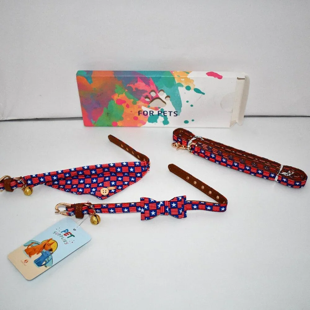 KoolTail American Flag Dog Collar and Leash Set SMALL- NWT